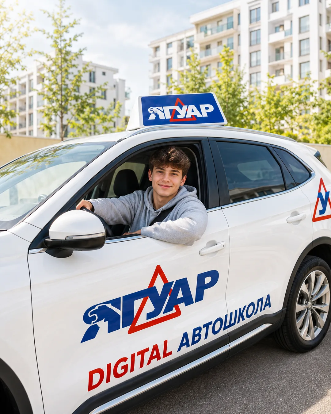 Подросток за рулём брендовой машины автошколы «Ягуар»