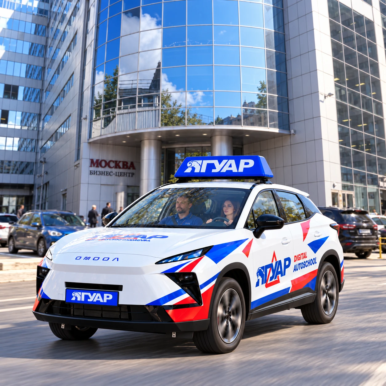 Учебный автомобиль «Ягуар» рядом с площадью Александра Невского