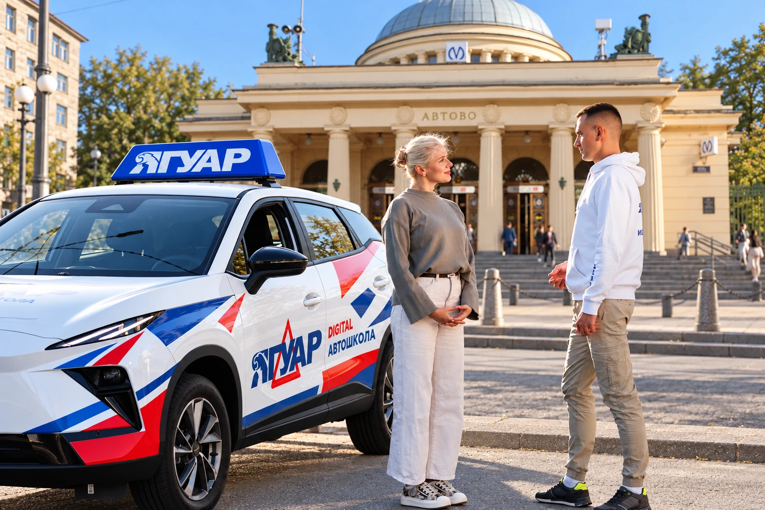 Ученица встречается с инструктором у метро Автово