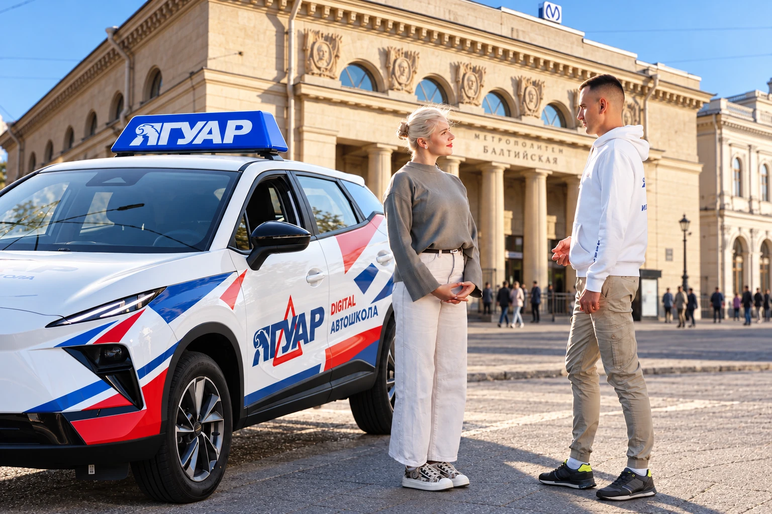Ученица встречается с инструктором у метро Балтийская