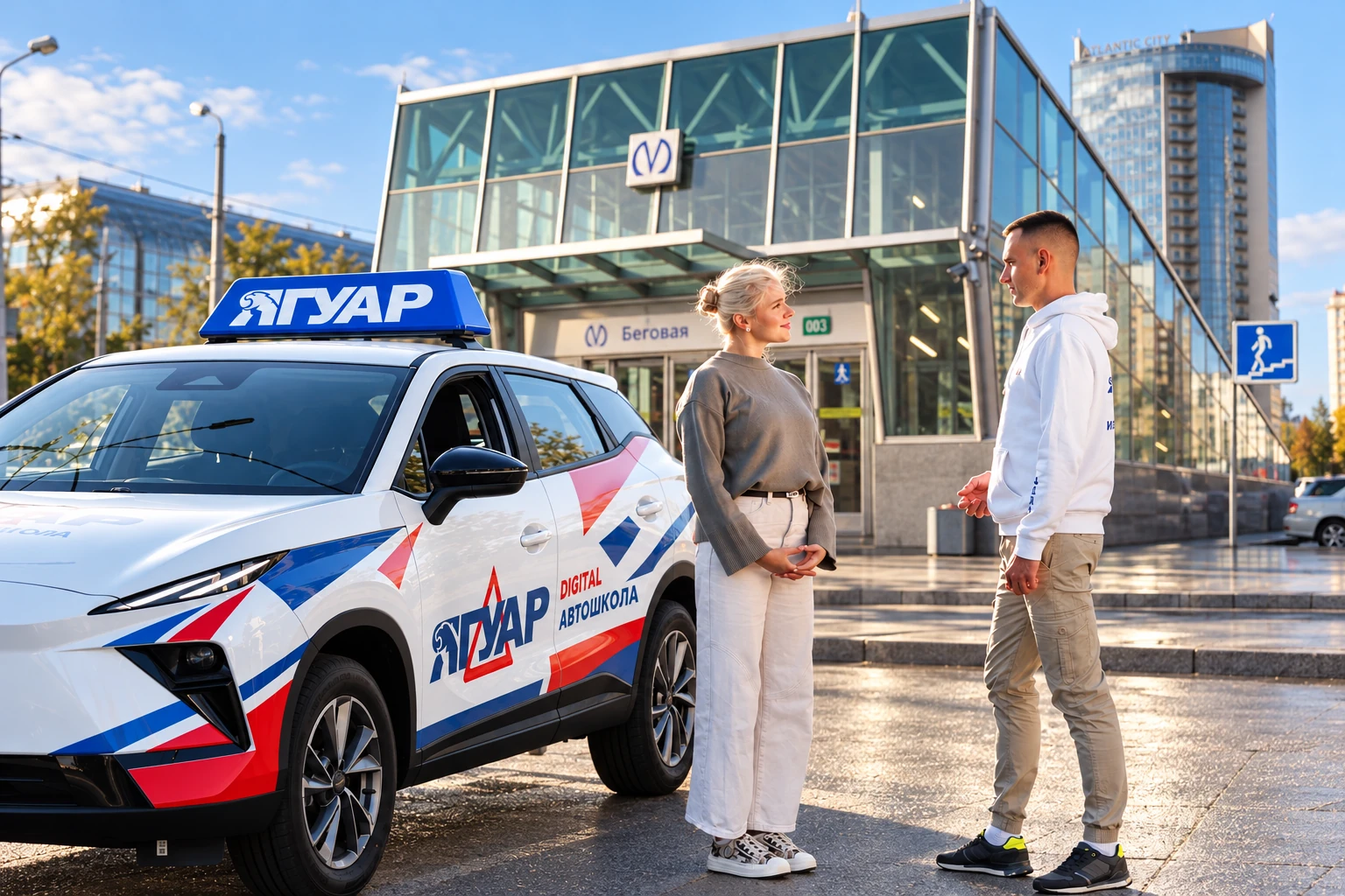 Ученица встречается с инструктором у метро Беговая