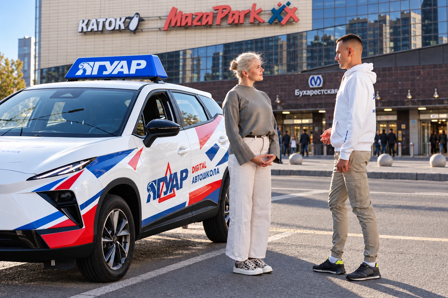 Ученица встречается с инструктором у метро Бухарестская