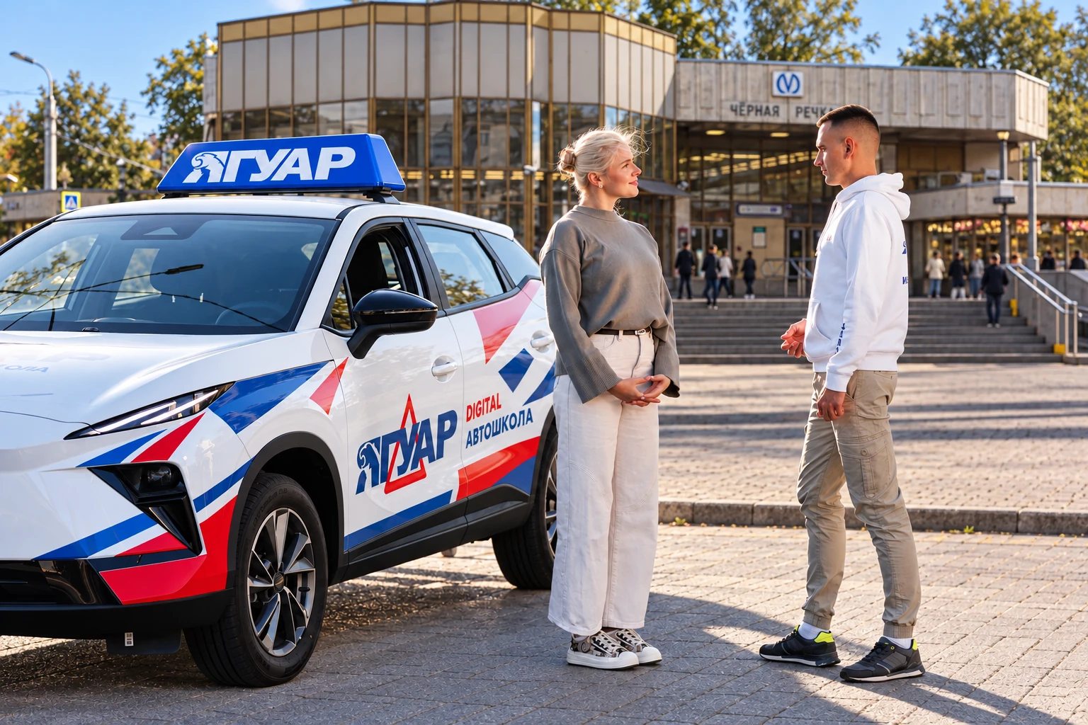 Ученица встречается с инструктором у метро Чёрная речка