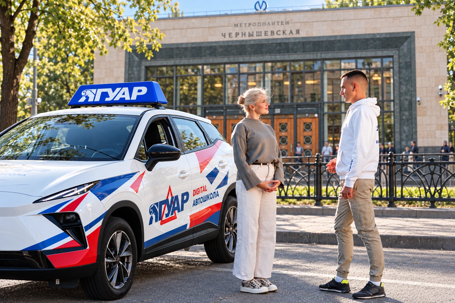 Ученица встречается с инструктором у метро Чернышевская