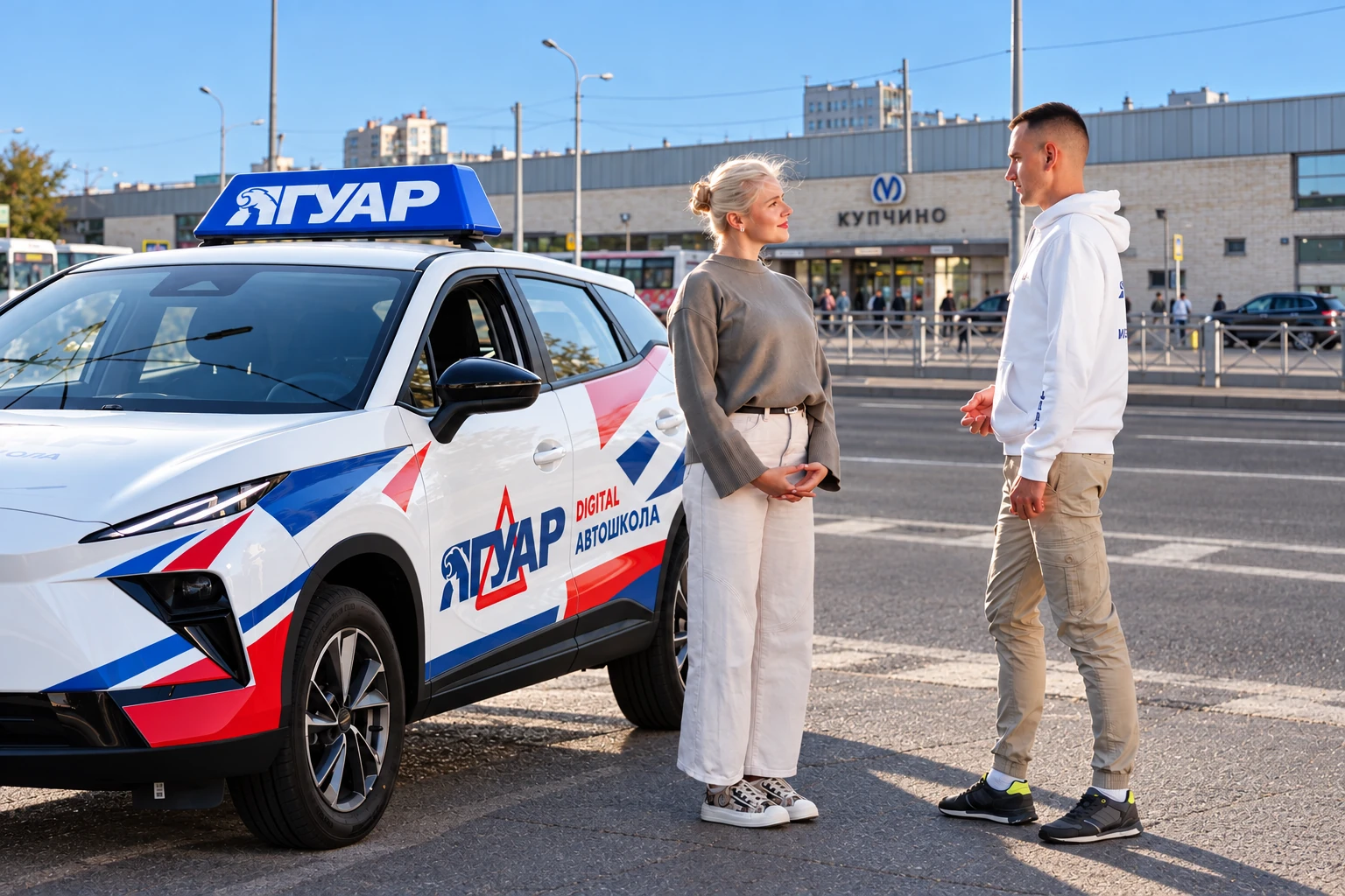 Ученица встречается с инструктором у метро Купчино