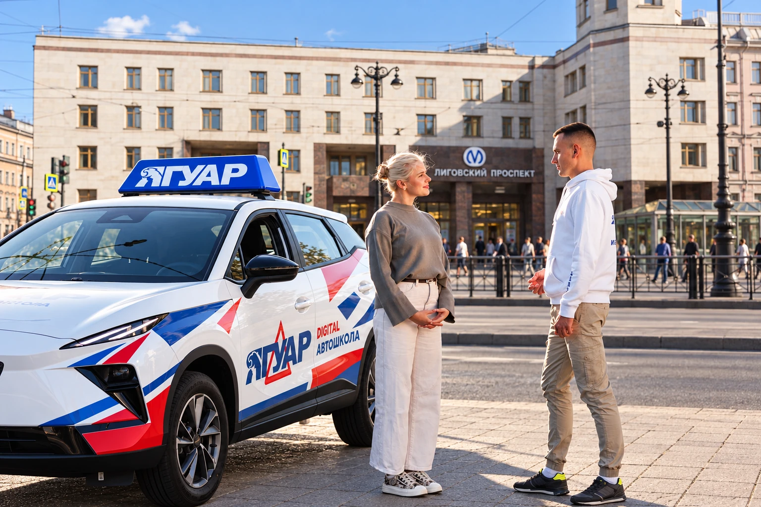 Ученица встречается с инструктором у метро Лиговский проспект