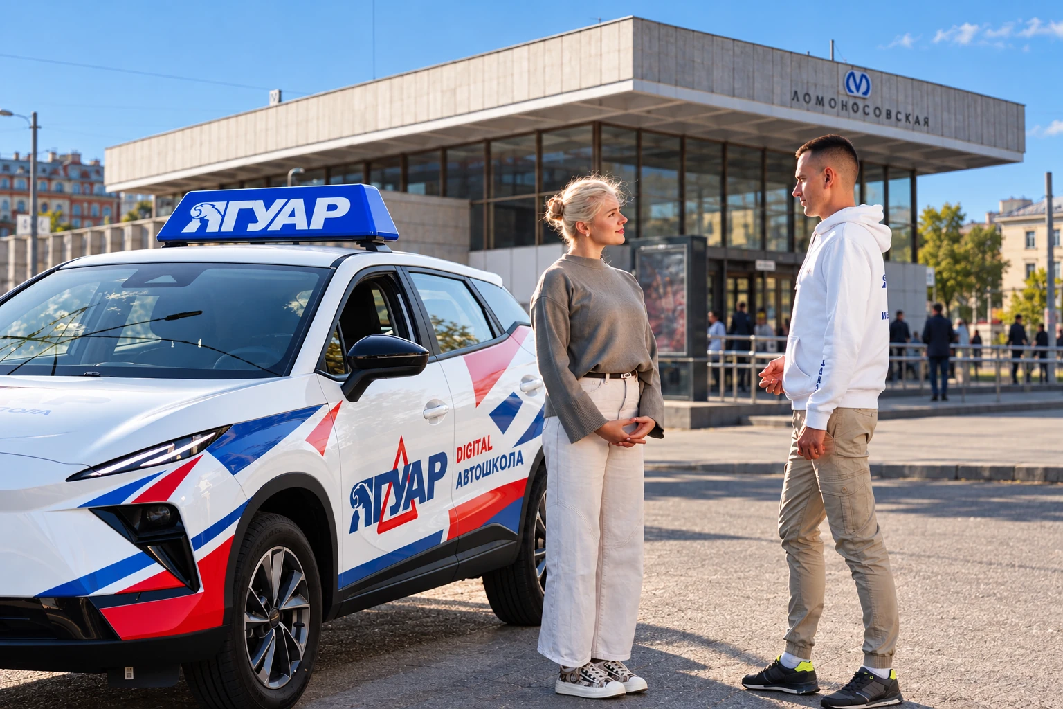 Ученица встречается с инструктором у метро Ломоносовская