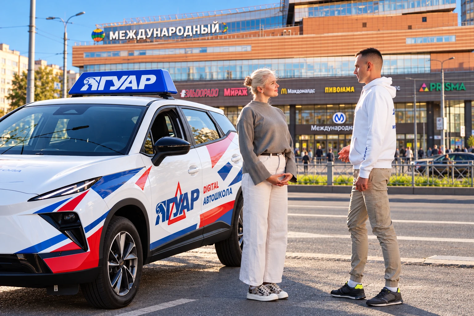 Ученица встречается с инструктором у метро Международная