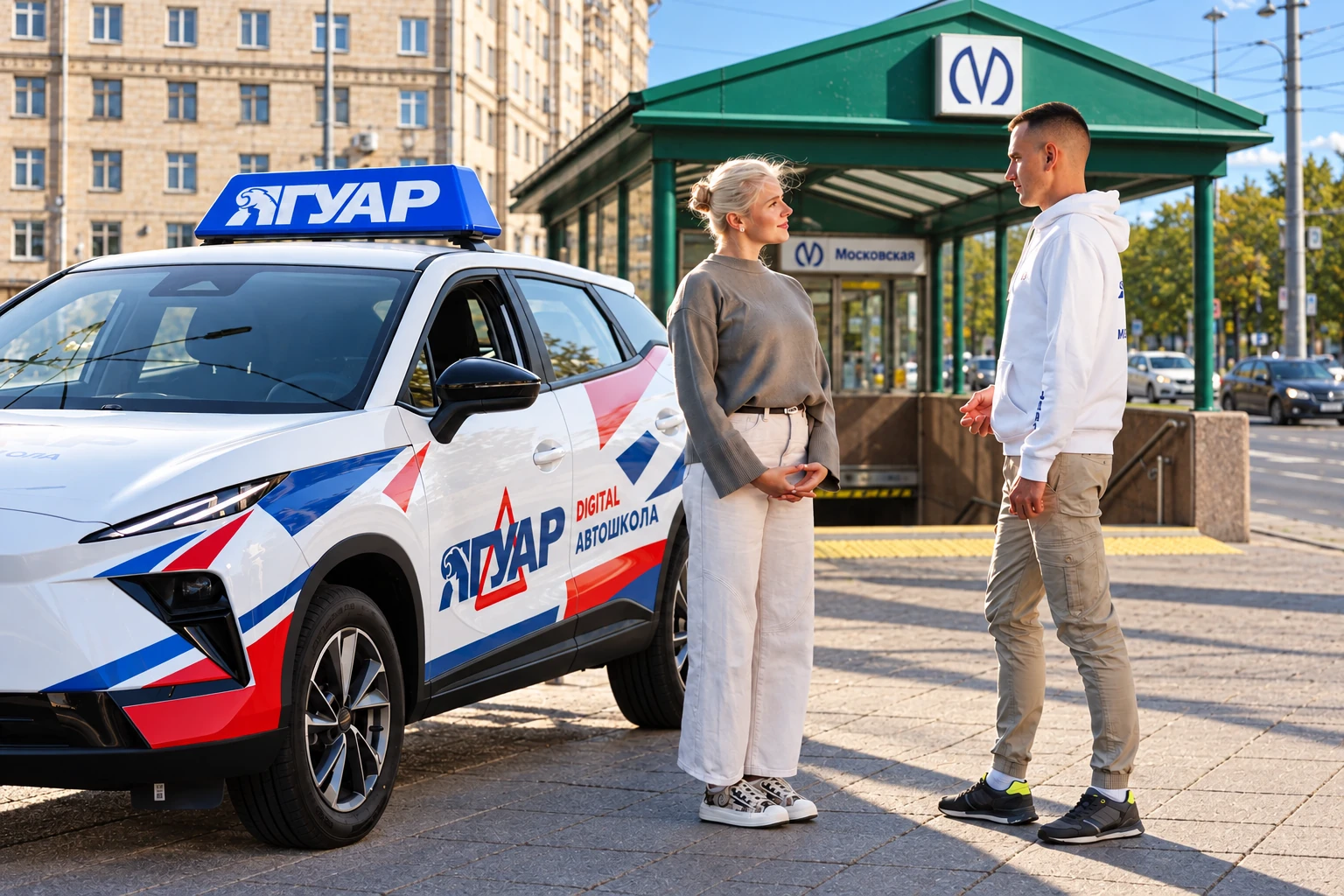 Ученица встречается с инструктором у метро Московская