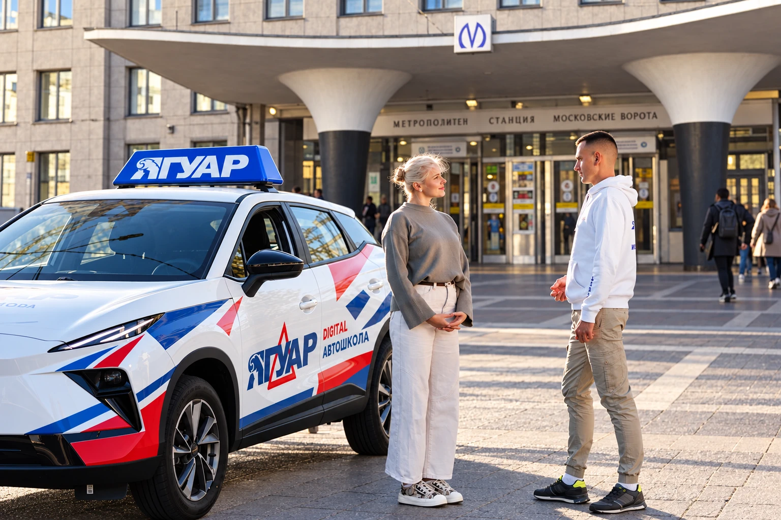 Ученица встречается с инструктором у метро Московские ворота