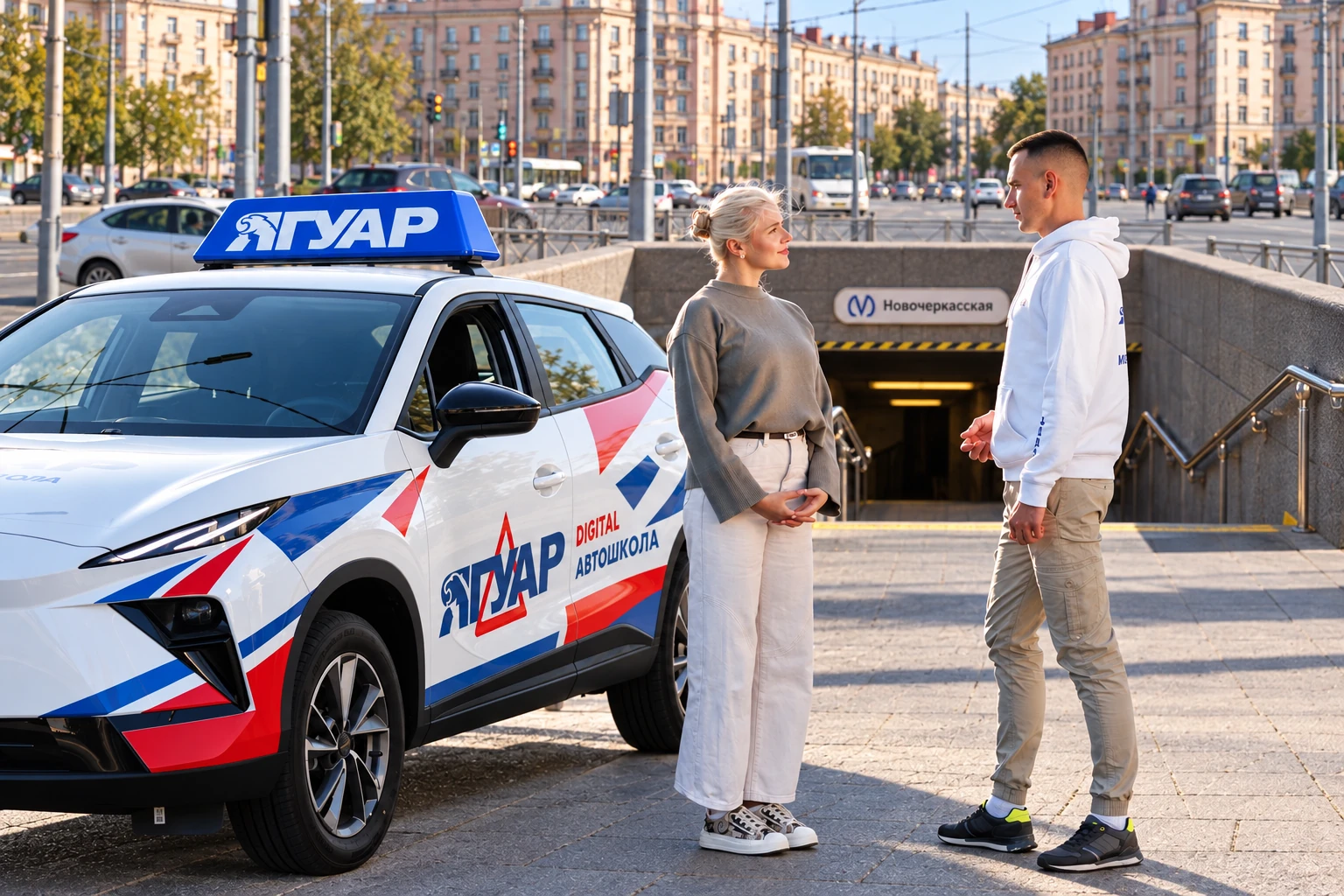 Ученица встречается с инструктором у метро Новочеркасская