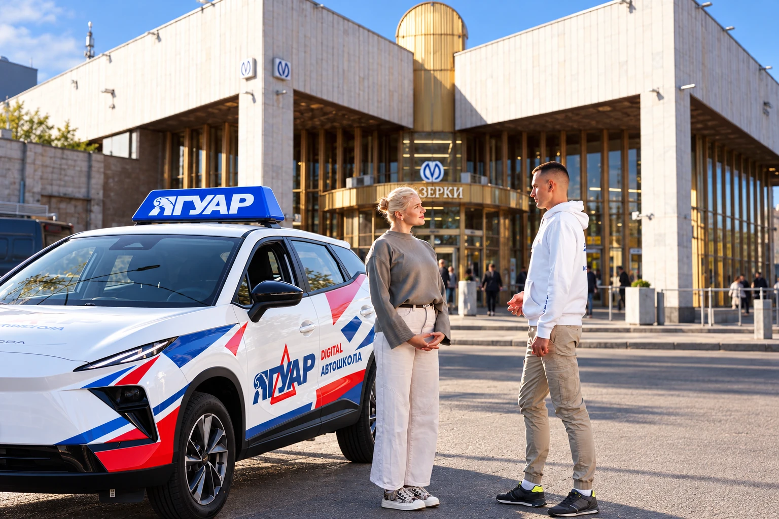 Ученица встречается с инструктором у метро Озерки