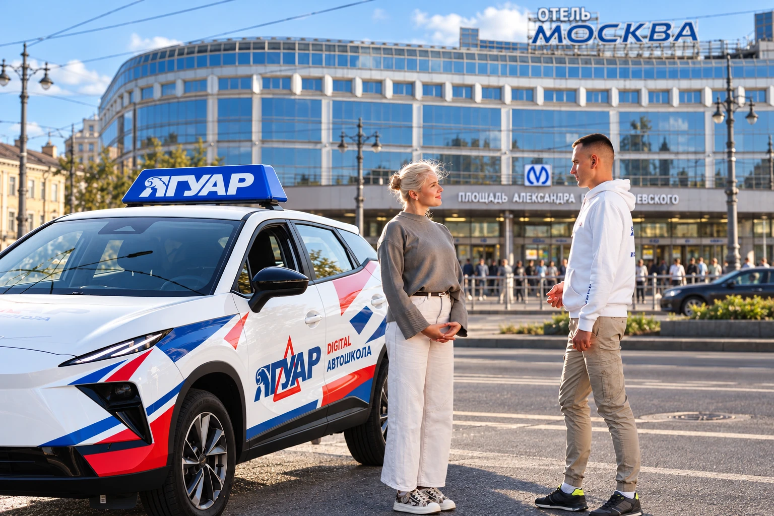 Ученица встречается с инструктором у метро Площадь Александра Невского