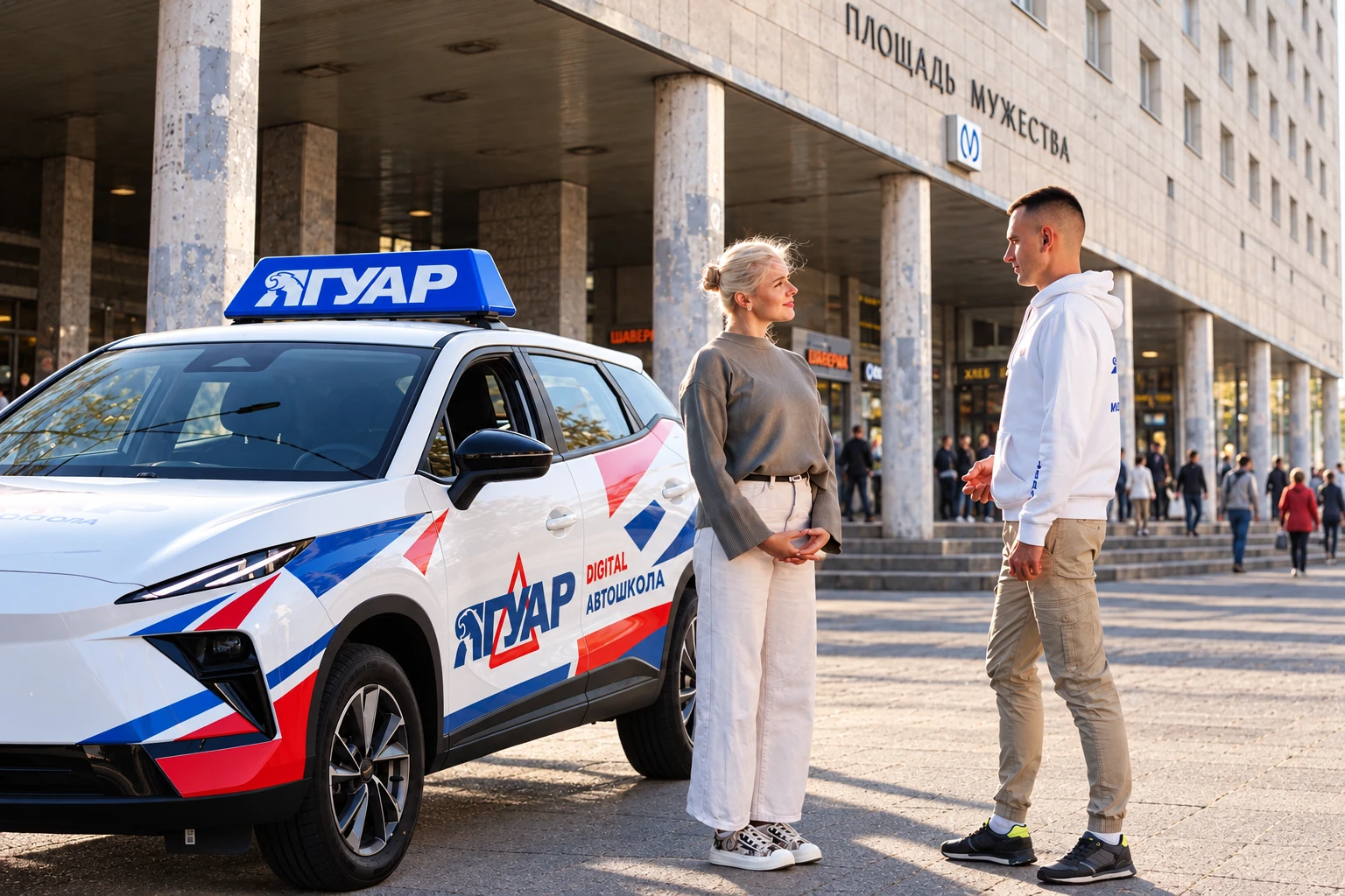 Ученица встречается с инструктором у метро Площадь Мужества