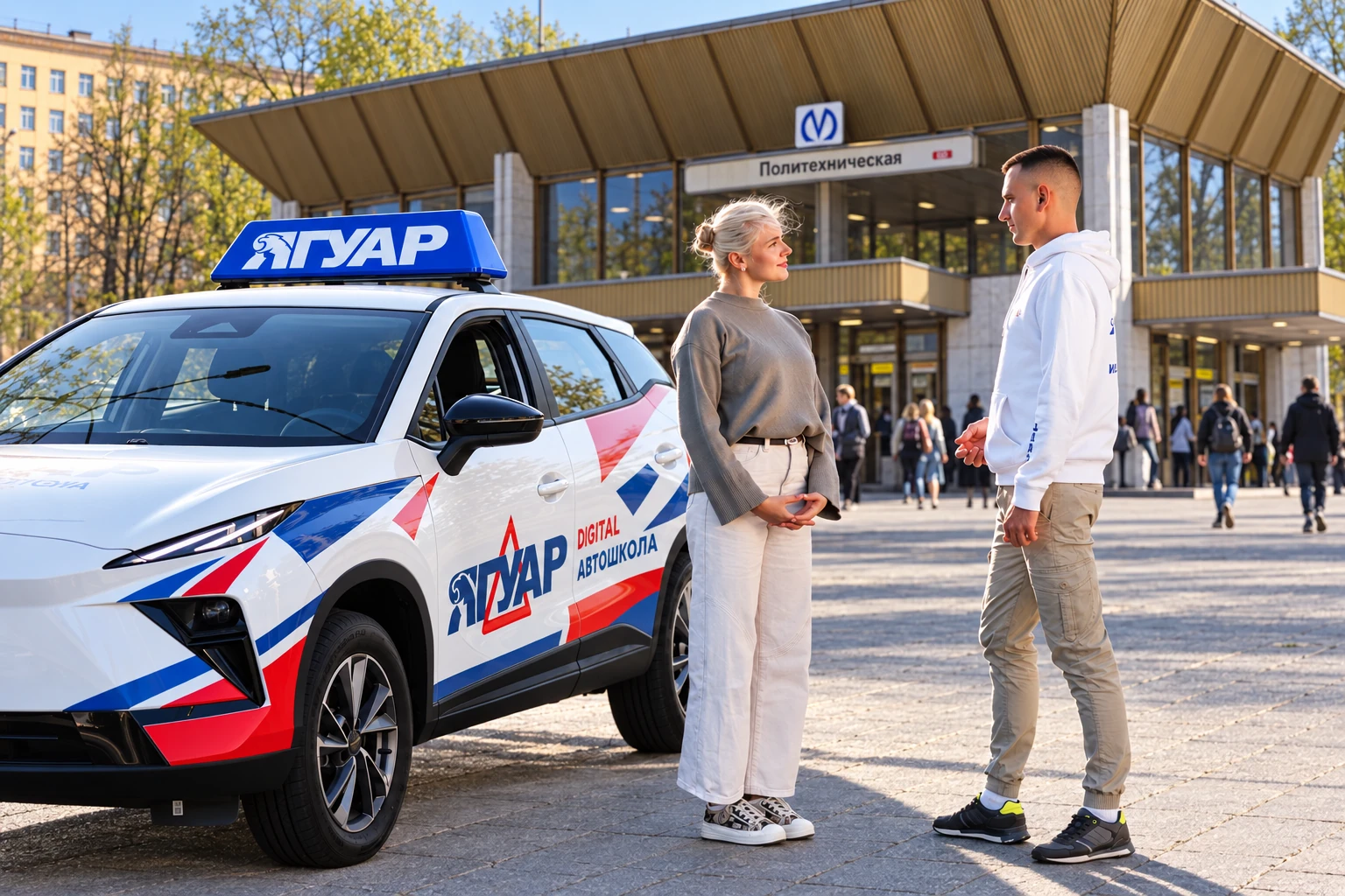 Ученица встречается с инструктором у метро Политехническая