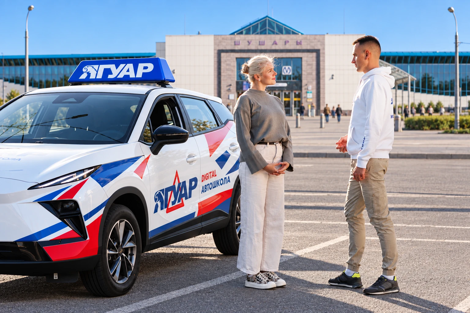 Ученица встречается с инструктором у метро Шушары