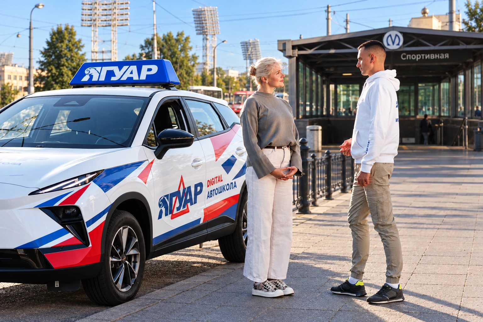 Ученица встречается с инструктором у метро Спортивная