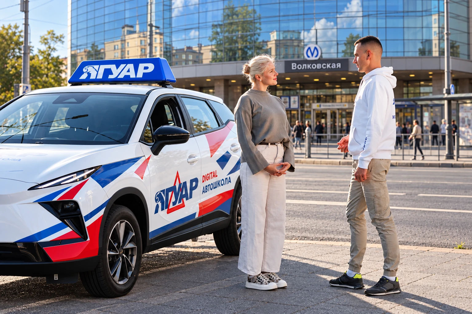 Ученица встречается с инструктором у метро Волковская