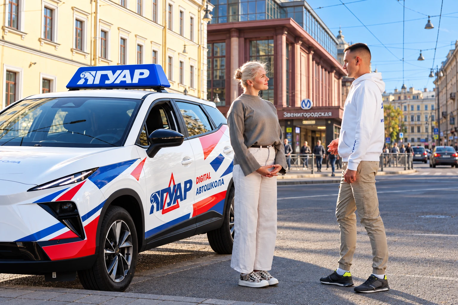 Ученица встречается с инструктором у метро Звенигородская