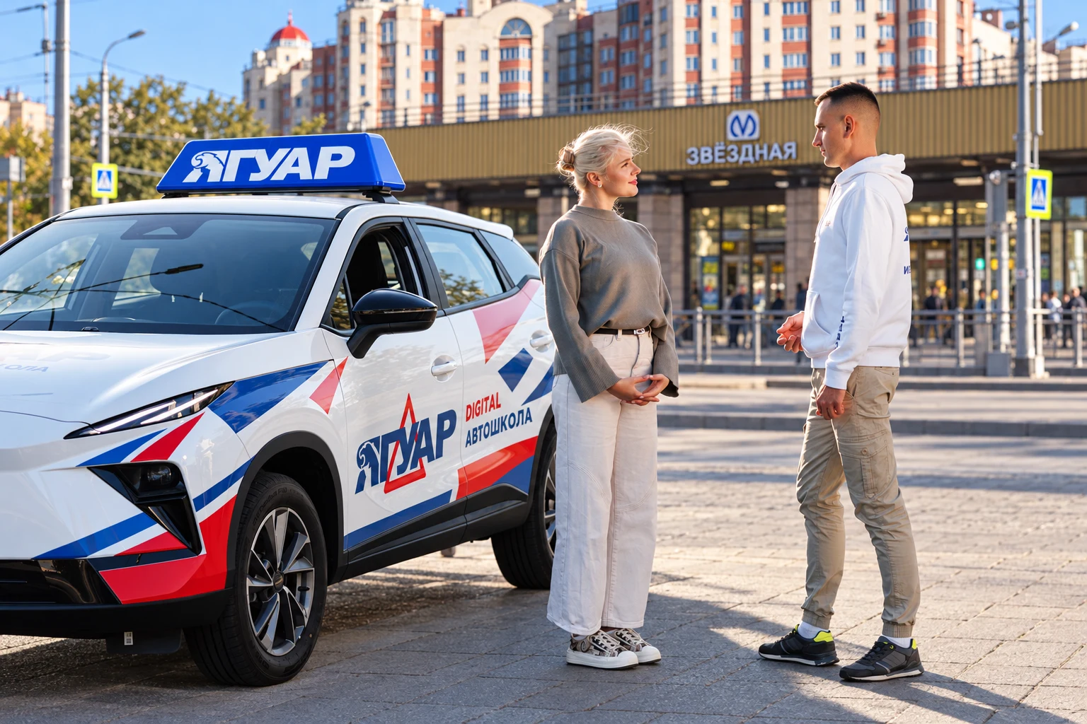 Ученица встречается с инструктором у метро Звёздная